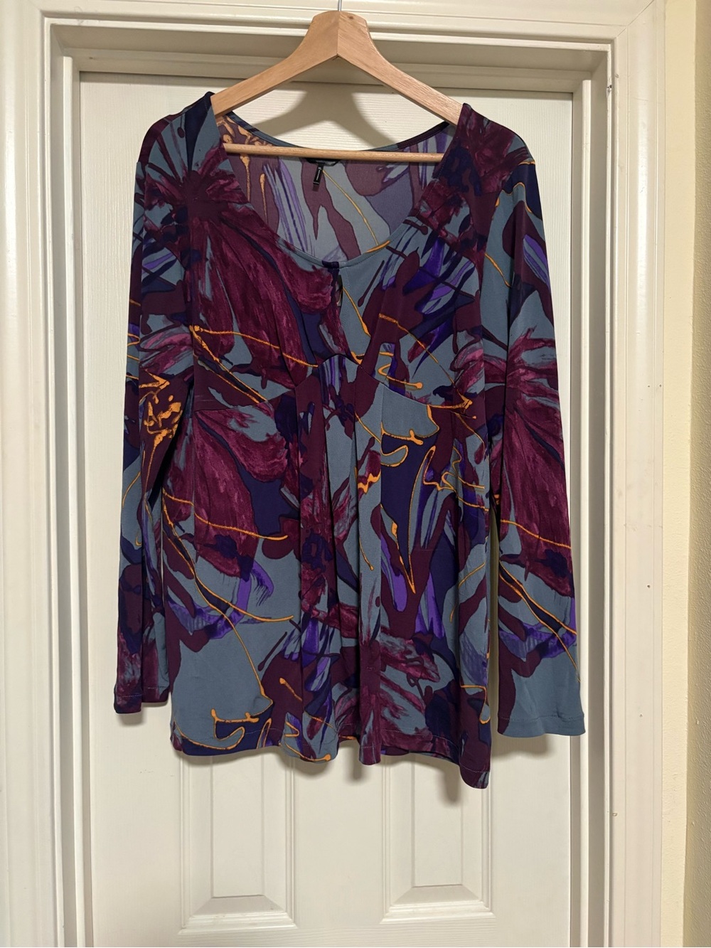 Daisy Fuentes XL Purple Floral Babydoll V-Neck High Waist Long Sleeve